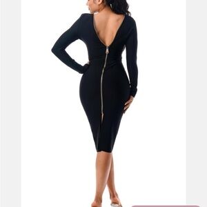 Back/Front Zipper Detail Bandage Dress Black